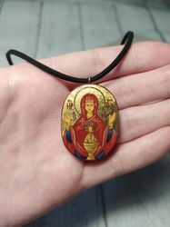 Inexhaustible Cup | Icon pendant | Icon necklace | Wooden pendant | Jewelry icon | Orthodox Icon | Christian saint
