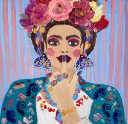 Frida Kahlo Woman portrait Original oil painting on canvas Fauvism art Mexican art Famous artist Matisse inspired Decor