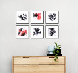 Minimalist wall art set Abstract black red flowers Original floral painting Modern Expressionist small wall art decor