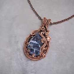 Wire wrapped sodalite pendant / Art copper wire wrapped necklace / Antique Style / Handmade copper Jewelry / WireWrapArt