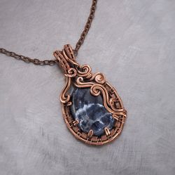 wire wrapped sodalite pendant / art copper wire wrapped necklace / antique style / handmade copper jewelry / wirewrapart