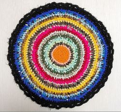 Country Handmade Round Rag Rug. Russian Rustic decor. Knitted rug