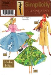 PDF Copy Sewing Pattern Simplicity 9840 Clothes for Barbie and Fashion Dolls 11 1\2 inch