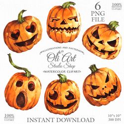 Happy Halloween pumpkin clipart. Hand painted clipart. Sublimation Png, Design Digital Download. OliArtStudioShop