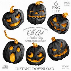 Happy Halloween pumpkin clipart. Hand painted clipart. Sublimation Png, Design Digital Download. OliArtStudioShop