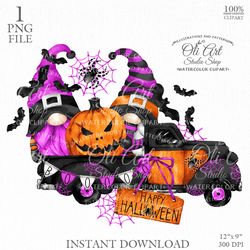 Happy Halloween truck, pumpkin clipart. Hand painted clipart. Sublimation Png, Design Digital Download. OliArtStudioShop