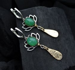 chrysoprase earrings, elven earrings, wire wrapped earrings, sterling silver earrings