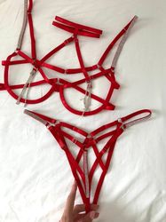 Erotic lingerie, Sexy lingerie. Harness bra, Strappy lingerie, lingerie set