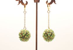 Green Beaded Ball Earrings Seed bead Dangle earrings