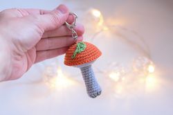 Thanksgiving mushroom keychain, crochet mushroom keyring bag charm, keychain for backpack