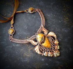 Flower necklace / Wire wrap copper necklace / Art Nouveau style / Wedding necklace