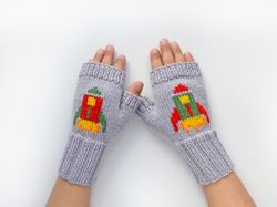 Grey Wool Finger less Gloves for kid 6-8 years old,handmade, hand knitted, wool arm warmers, soft yarn