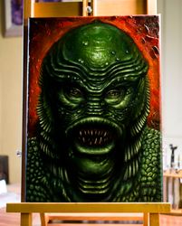 Original Creature from the Black Lagoon oil painting, Gillman, Hand painted, Halloween