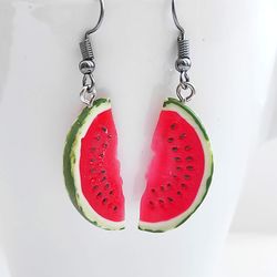 Polymer clay earrings watermelon - weird earrings - food cool miniature handmade