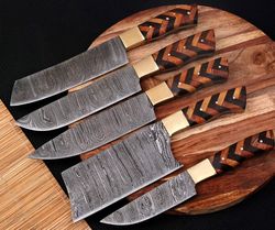 5 PC Custom Handmade Hand Forged Damascus Steel Chef Knife Sets