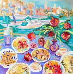 Seascape painting oil painting on canvas Fauvism art Seascape painting Landscape painting Pomegranate Food painting Art
