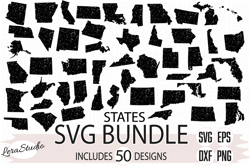 Bundle 50 States Grunge SVG files, Digital download