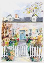 Original Watercolor Painting Spring Cottage Original Art