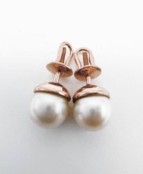 Elegant 14K stud Pearls Original Earrings USSR 583 Rose Gold  Soviet Retro Russian Women's jewelry, Vintage gift