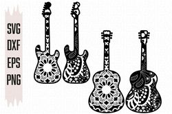 Guitar Mandala Svg, Guitars Zentangle Svg files, Digital download