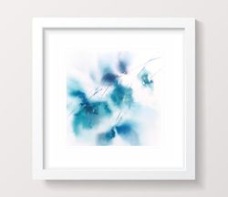 Blue turquoise abstract wall art Original floral painting Modern Minimalist Expressionist Small wall art for home decor