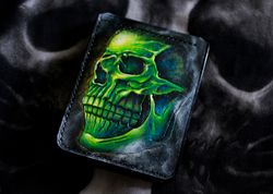 Wallet Skull, Gothic purse, Leather craft, Horror money clip