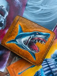 Wallet Shark, Jaws purse, Killer shark money clip, leather craft horror