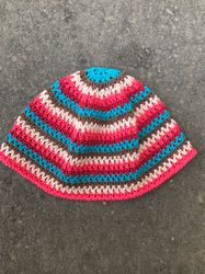 Summer bucket crochet cotton hat for women, Knit chapeau skull cap