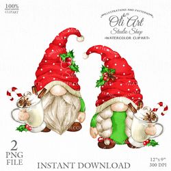 Christmas Gnome Egg Nog. Christmas Gnomes Clipart, Cute characters. Design Digital Download. OliArtStudioShop