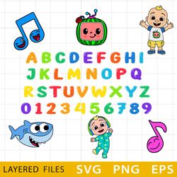 Cocomelon Alphabet Layered SVG, Cocomelon Alphabet Cricut file, Cut files, Cocomelon Digital download