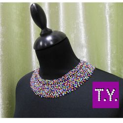 Collar huichol, bead statement collar necklace, multicolor beaded necklace, handmade beaded jewelry, beadwork