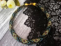 Bead Crochet Rope Necklace , Seed Bead Crochet Necklace, Crochet Beaded Necklace