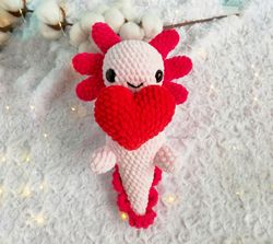 Axolotl Mimi Crochet Amigurumi, Pattern Love heart in English PDF