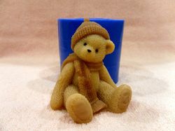 Teddy Bear in knitted hat and scarf 2 - silicone mold