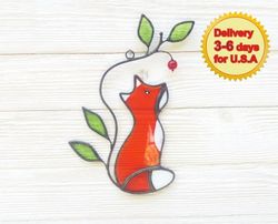 Stained glass window hangings fox suncatcher, Fall home decor,  Cute clever fox gifts for mom