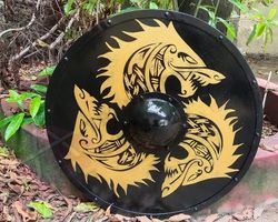 Medieval Wooden Viking Shield Dragon Face Round shield, Warrior Knight Viking, Wall Art