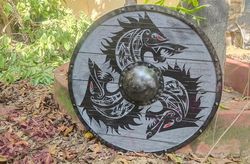 Medieval Wooden Viking Handmade Shield - Medieval Warrior Wooden Viking Shield Round Shield Dragon Face Viking Shield (2