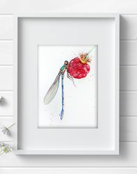 Watercolor original 8x11 inch dragonfly insect painting by Anne Gorywine