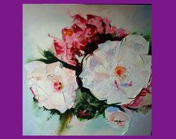 Shabby Chic Peony Oil Painting On Canvas Original Art Artwork for walls Floral Painting Flower Indiana Textured Impasto