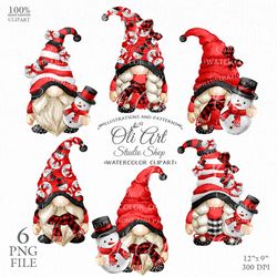 Gnomes & snowman red clipart, Cute characters, Sublimation Png, Design Digital Download. OliArtStudioShop