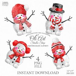 Cute Christmas Snowmen, Digital Clipart Png. Winter. Digital clipart png, Design Digital Download. OliArtStudioShop