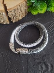 Silver snake necklace, Snake choker, Ouroboros women jewelry, Serpent jewelry, Snake lover gift, Witch jewelry