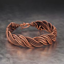 Unique wire wrapped copper bracelet / Antique style artisan copper jewelry / 7th or 22nd Anniversary gift / WireWrapArt