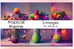 Still life in abstract style. Three pictures of fruit bowls