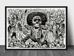 The Skeleton Wall Art Printable, Mexican Vintage Picture horror digital download