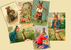 6pc vintage easter decor, happy easter print, Easter decoration postcard, vintage easter decoration printable