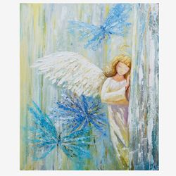 Angel oil Painting Original Art Fairytale Artwork | Butterflyes Art Angel Wings wall art