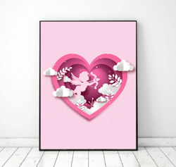 Paper Cut Cupid decoration poster,  Valentine's day decor, Valentine's day printable wall art, Holiday decor