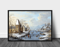Vintage winter scene painting printable, Vintage Poster Wall Art