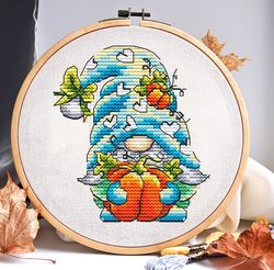 Autumn gnome cross stitch  pattern, Fall cross stitch, Pumpkin cross stitch, Halloween cross stitch,  Digital PDF